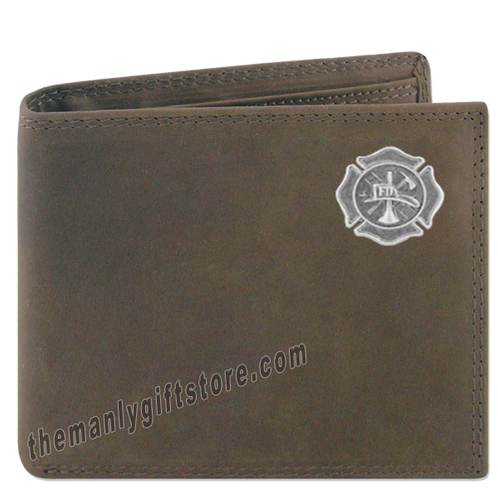 Maltese Cross Fireman Crazy Horse Leather Bifold Wallet