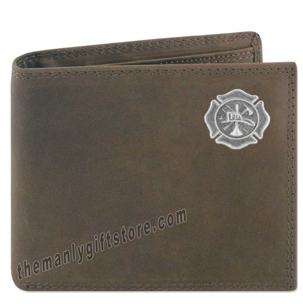 Maltese Cross Fireman Crazy Horse Leather Bifold Wallet