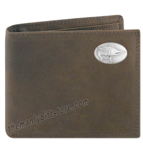 Marlin Saltwater  Fish Crazy Horse Leather Bifold Wallet