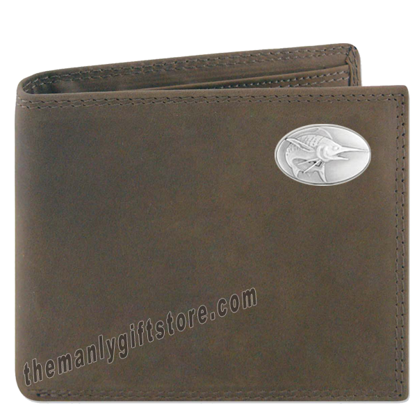 Marlin Saltwater  Fish Crazy Horse Leather Bifold Wallet
