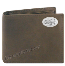 Load image into Gallery viewer, Marshall University Genuine Crazy Horse Leather Bifold Wallet
