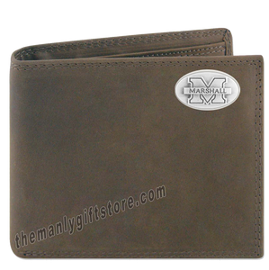 Marshall University Genuine Crazy Horse Leather Bifold Wallet