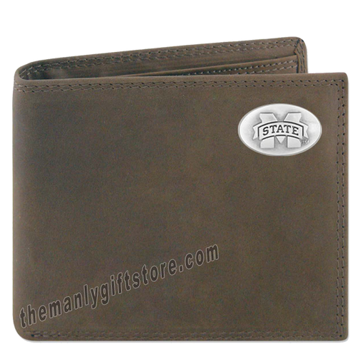 Mississippi State Bulldogs Genuine Crazy Horse Leather Bifold Wallet