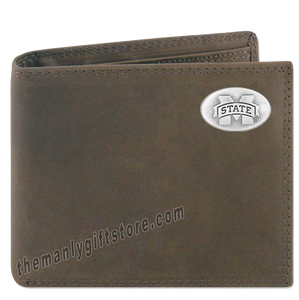 Mississippi State Bulldogs Genuine Crazy Horse Leather Bifold Wallet