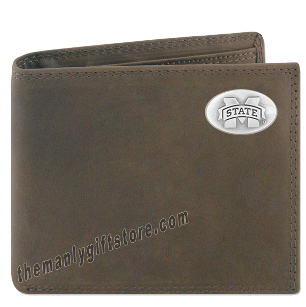 Mississippi State Bulldogs Genuine Crazy Horse Leather Bifold Wallet