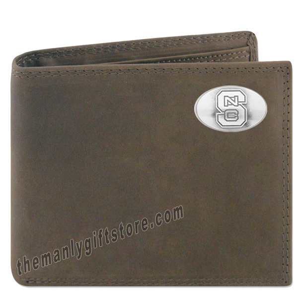 North Carolina State Genuine Crazy Horse Leather Bifold Wallet