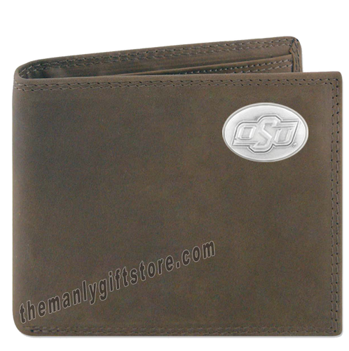 OSU Oklahoma State Genuine Crazy Horse Leather Bifold Wallet