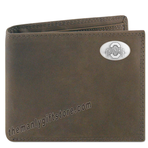 Ohio State Buckeyes Genuine Crazy Horse Leather Bifold Wallet