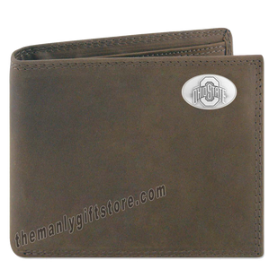 Ohio State Buckeyes Genuine Crazy Horse Leather Bifold Wallet