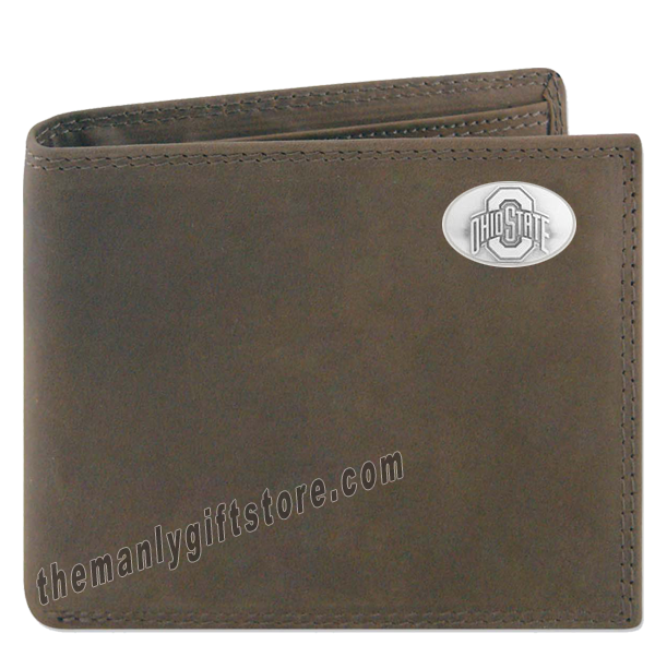 Ohio State Buckeyes Genuine Crazy Horse Leather Bifold Wallet