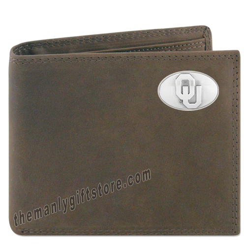 Oklahoma Sooners Genuine Crazy Horse Leather Bifold Wallet