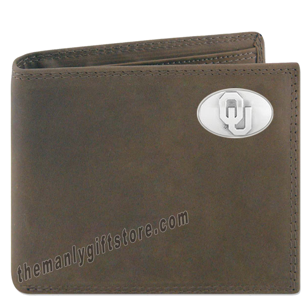 Oklahoma Sooners Genuine Crazy Horse Leather Bifold Wallet