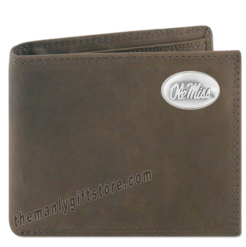 Ole Miss Rebels Genuine Crazy Horse Leather Bifold Wallet