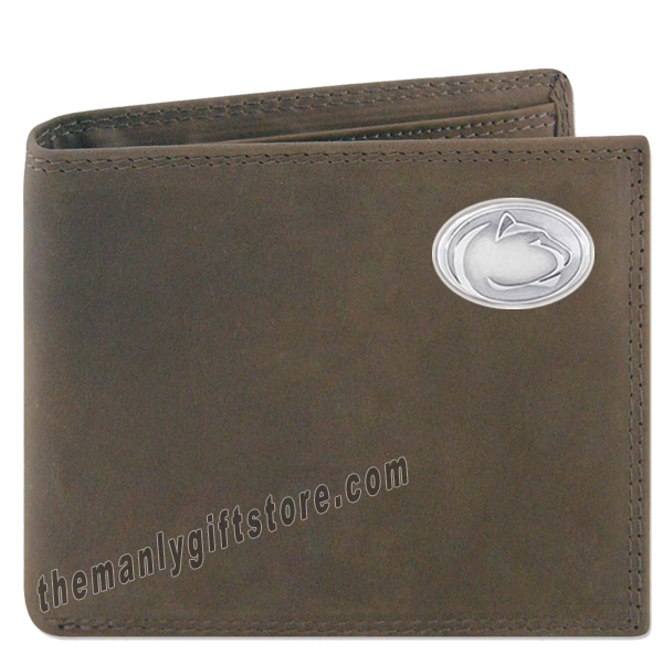 Penn State Nittany Lion Genuine Crazy Horse Leather Bifold Wallet