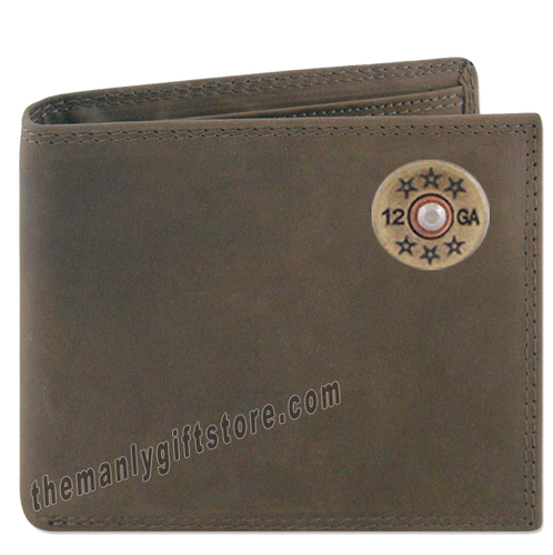 Shotgun Shell Genuine Crazy Horse Leather Bifold Wallet