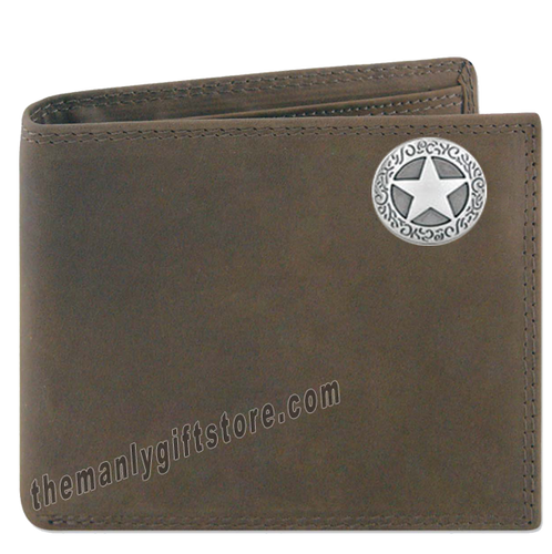 Texas Star Genuine Crazy Horse Leather Bifold Wallet