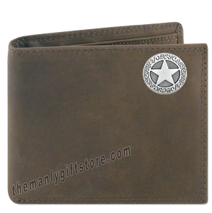 Texas Star Genuine Crazy Horse Leather Bifold Wallet