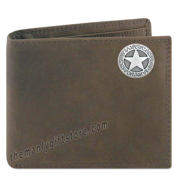 Texas Star Genuine Crazy Horse Leather Bifold Wallet