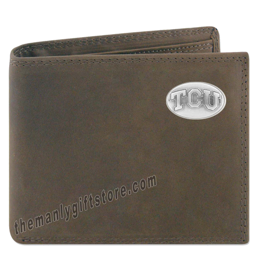 Texas Christian University TCU Genuine Crazy Horse Leather Bifold Wallet