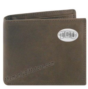 Texas Christian University TCU Genuine Crazy Horse Leather Bifold Wallet