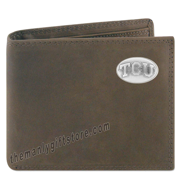 Texas Christian University TCU Genuine Crazy Horse Leather Bifold Wallet