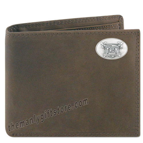 Troy Alabama Trojans Genuine Crazy Horse Leather Bifold Wallet