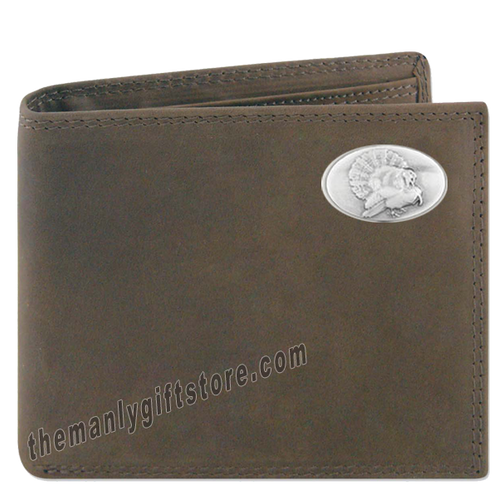 Turkey Strutting Genuine Crazy Horse Leather Bifold Wallet