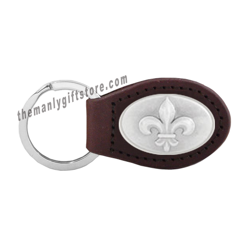 New Orleans Fleur De Lis Zep-Pro Leather Concho Key Fob Brown, Camo or Black