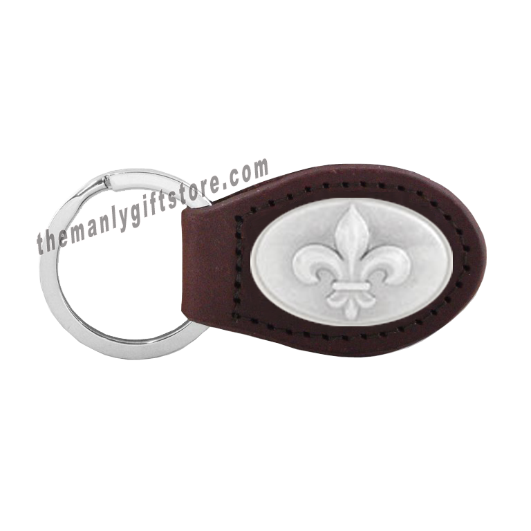 New Orleans Fleur De Lis Zep-Pro Leather Concho Key Fob Brown, Camo or Black