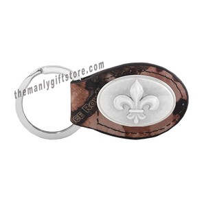 New Orleans Fleur De Lis Zep-Pro Leather Concho Key Fob Brown, Camo or Black