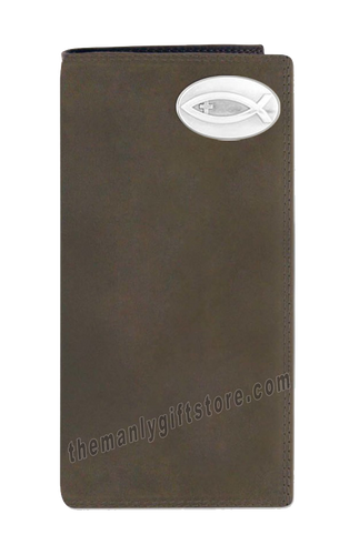 Ichthys Christian Fish Genuine  Leather Roper Wallet