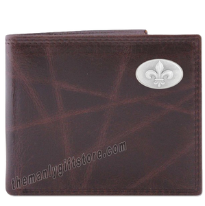 New Orleans Fleur De Lis Wrinkle Zep Pro Leather Bifold Wallet