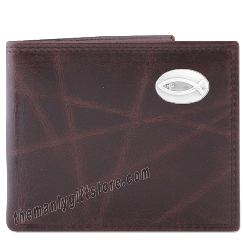 Ichthys Christian Fish Wrinkle Zep Pro Leather Bifold Wallet