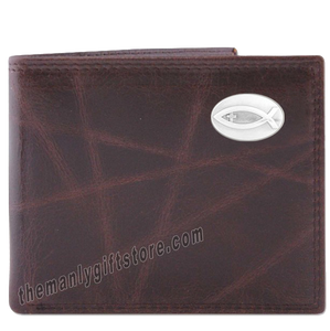 Ichthys Christian Fish Wrinkle Zep Pro Leather Bifold Wallet