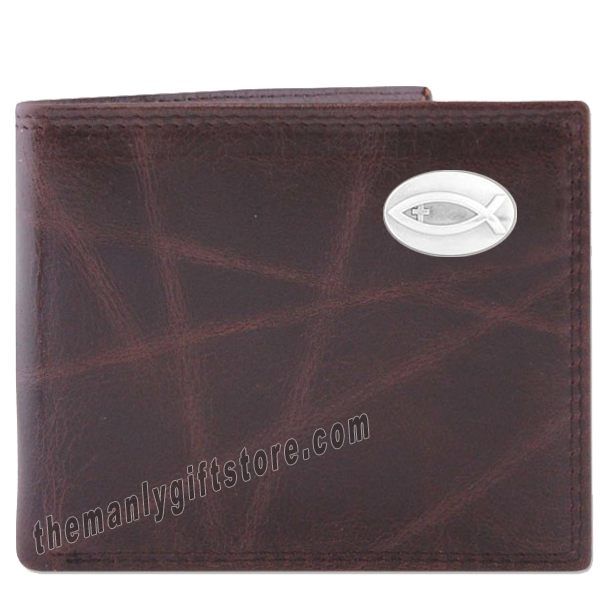 Ichthys Christian Fish Wrinkle Zep Pro Leather Bifold Wallet