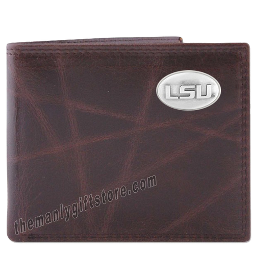 Louisiana State University LSU Wrinkle Zep Pro Leather Bifold Wallet