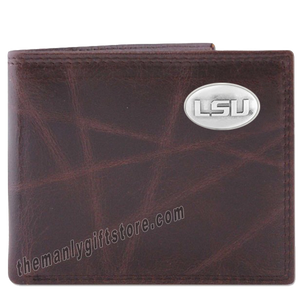 Louisiana State University LSU Wrinkle Zep Pro Leather Bifold Wallet