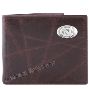 UNC North Carolina Tar Heels Wrinkle Zep Pro Leather Bifold Wallet