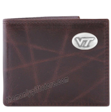 Load image into Gallery viewer, Virginia Tech Hokies Wrinkle Zep Pro Leather Bifold Wallet