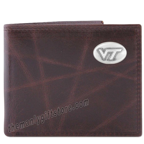 Virginia Tech Hokies Wrinkle Zep Pro Leather Bifold Wallet