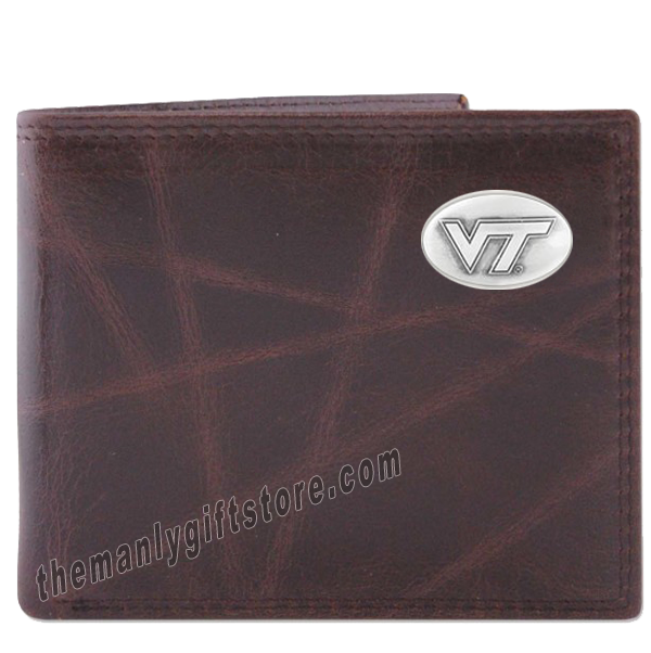 Virginia Tech Hokies Wrinkle Zep Pro Leather Bifold Wallet